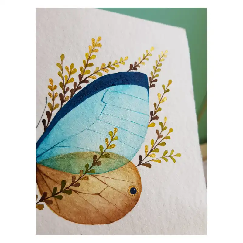 نقاشی آبرنگ طرح پروانه ابریشمی