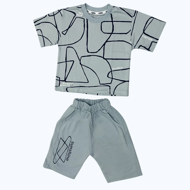 ست تی‌شرت آستین کوتاه و شلوارک راحتی بچگانه مدل لوزی