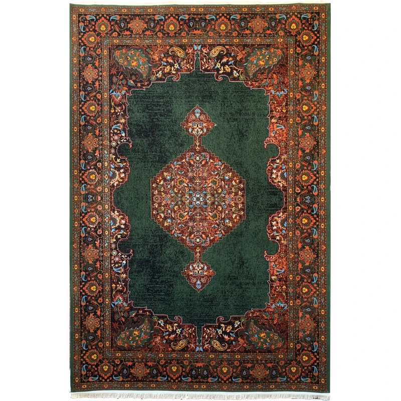 فرش ماشینی 700 شانه لک لک  زمینه سبز حاشیه سبز مدل 2612