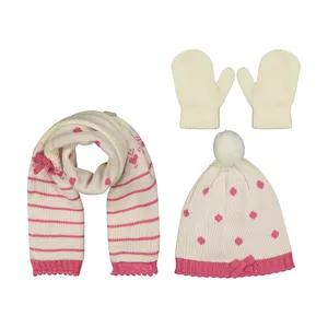 ست کلاه و شال گردن و دستکش بافتنی نوزادی دخترانه فیورلا کد 2788
