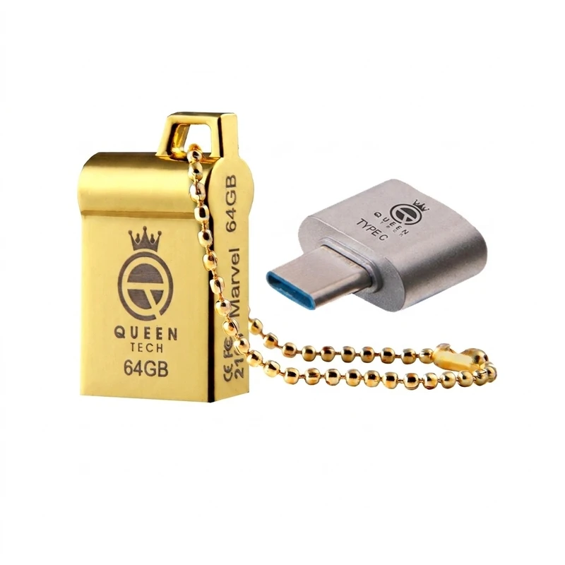 فلش مموری کوئین تک مدل marvel c-plus ظرفیت 64 گیگابایت با رابط usb 2.0 و usb type-a، بدنه فلزی مقاوم، سرعت انتقال 30 مگابایت بر ثانیه، سازگار با موبایل، تبلت، کامپیوتر، لپ تاپ و تلویزیون