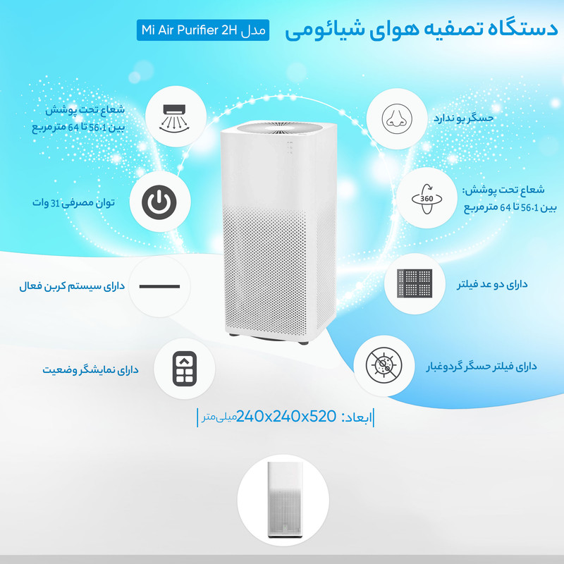 دستگاه تصفیه کننده هوا شیائومی مدل Mi Air Purifier 2H