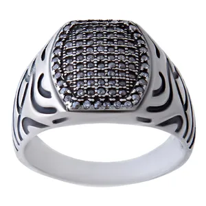 انگشتر نقره مردانه بازرگانی میلادی مدل رکاب ترک وارداتی فول نگین بدون ریزش کد AM_0368