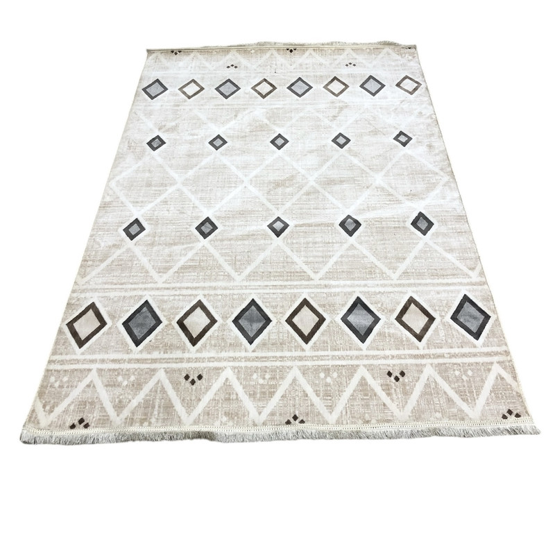 فرش ماشینی 500 شانه زمینه کرم حاشیه نباتی مدل مراکشی