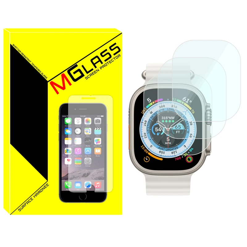 محافظ صفحه نمایش شیشه‌ای ام‌گلس مدل Glass-MG مناسب برای ساعت هوشمند ویرفیت HW8 Ultra بسته سه عددی