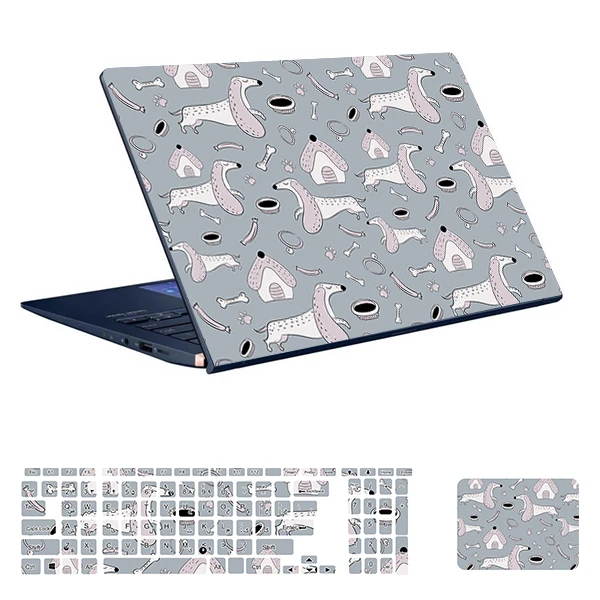 استیکر لپ تاپ توییجین و موییجین طرح Doggy کد 02 مناسب برای لپ تاپ 15.6 اینچ به همراه برچسب حروف فارسی کیبورد