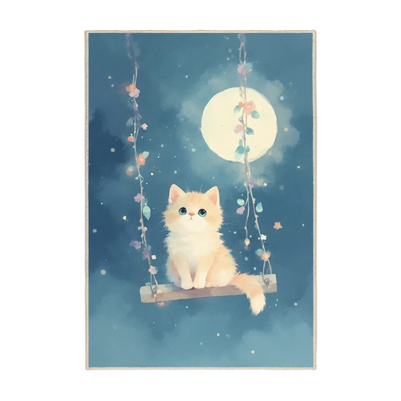 فرش ماشینی 1000 شانه زمینه آبی حاشیه آبی مدل اورکوم طرح اتاق کودک کد kids.9013.01