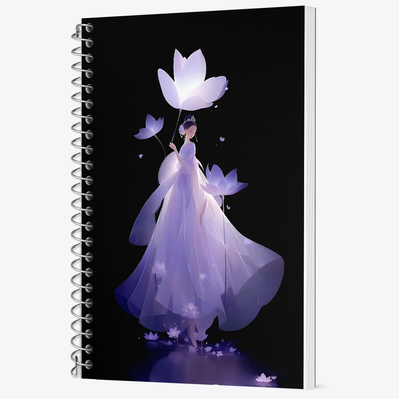 دفتر زبان 50 برگ خندالو مدل دو خط طرح زن و گل نیلوفر کد F7285