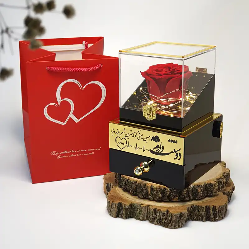گل رز جاودان مدل گنجینه موزیکال کوکی طرح عاشقانه