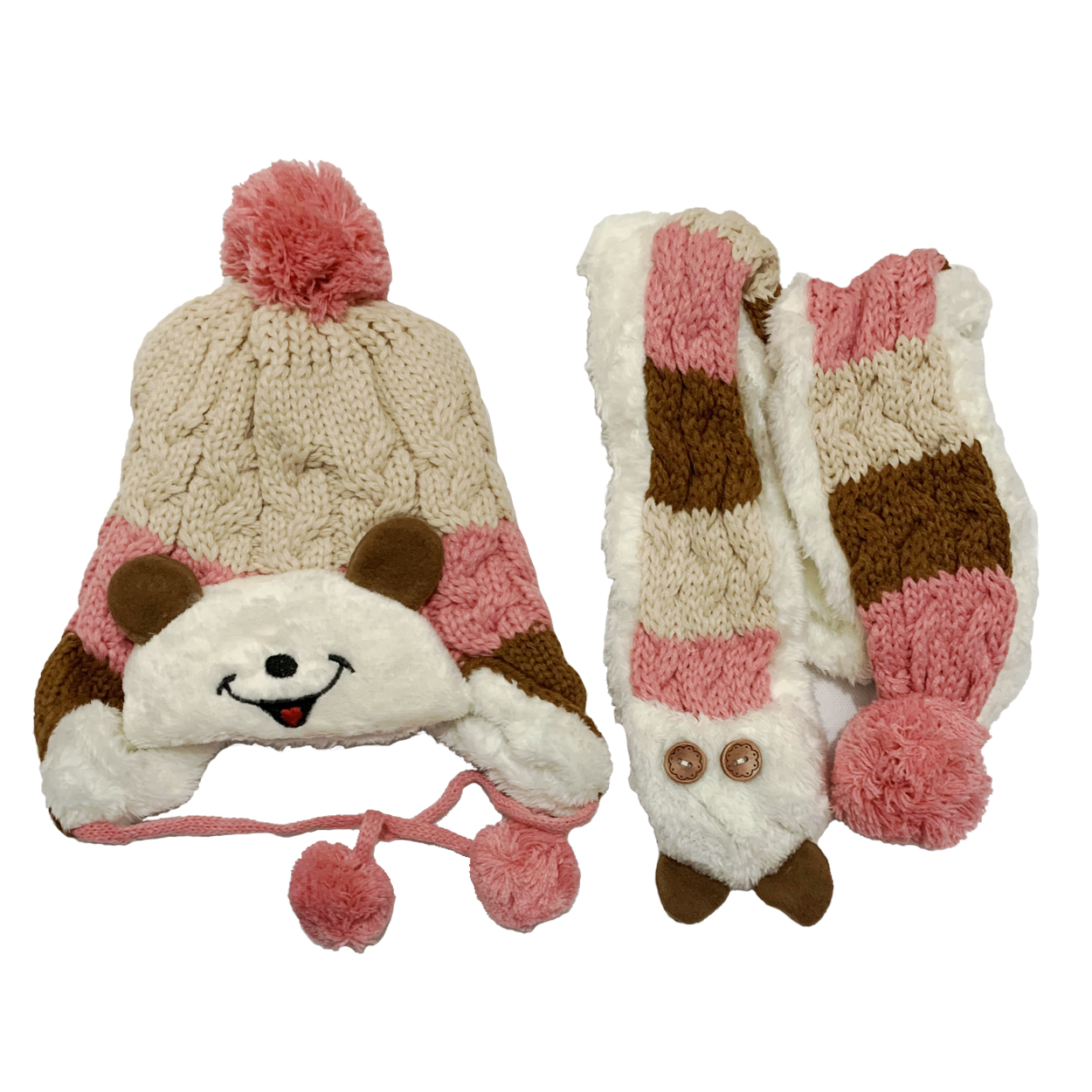 ست کلاه و شال گردن بافتنی نوزادی طرح خرس کد FF-428
