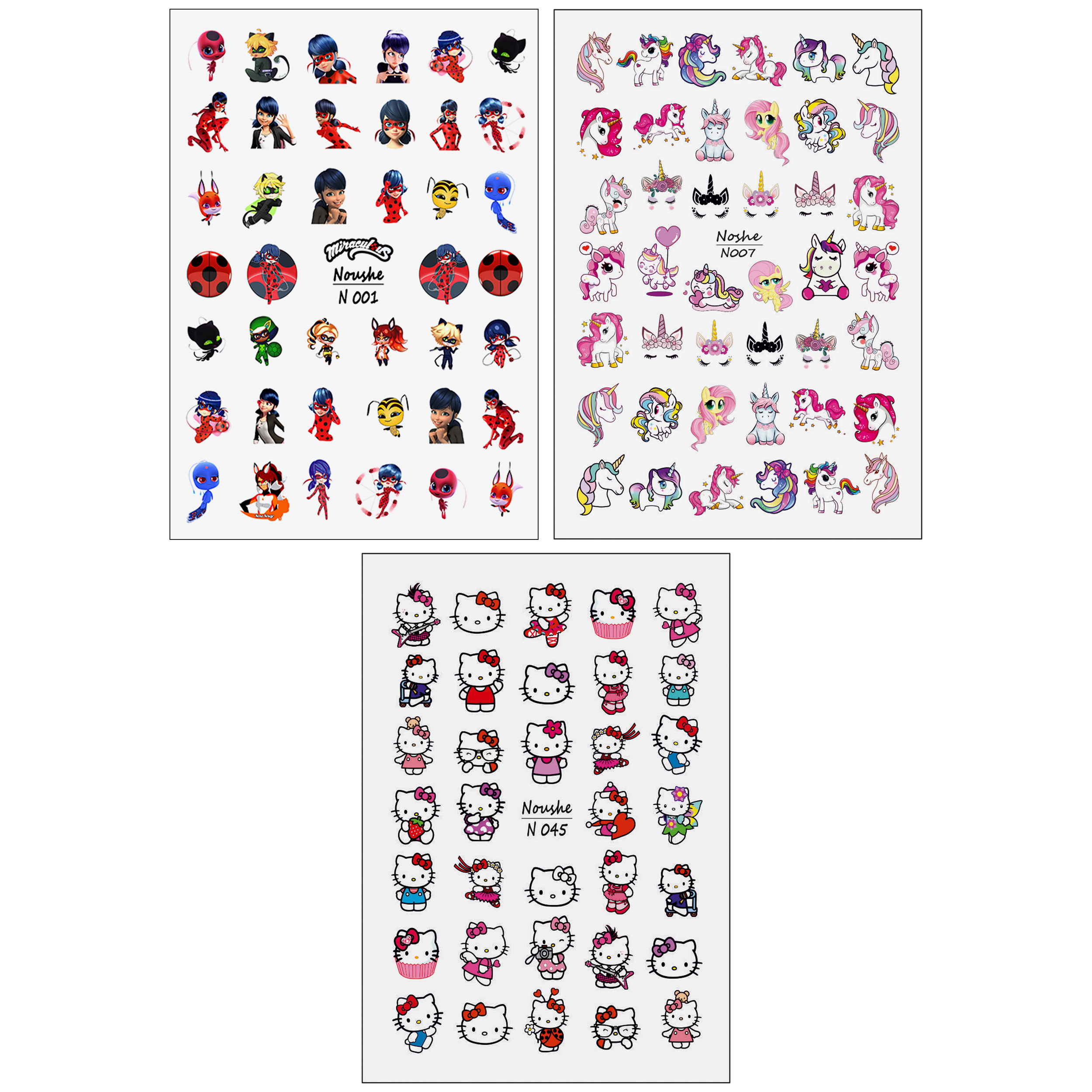 برچسب لنز ناخن مدل کارتونی کد N01-07-45 مجموعه 3 عددی