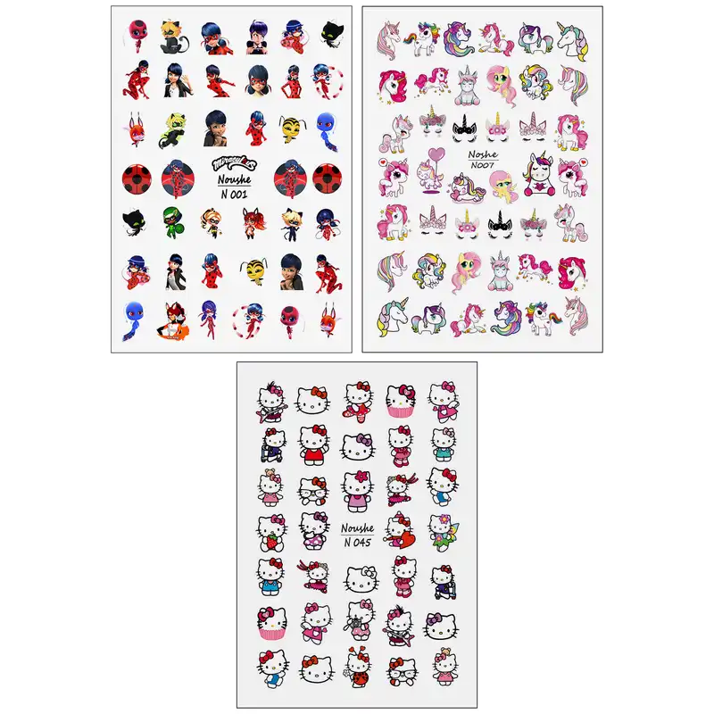 برچسب لنز ناخن مدل کارتونی کد N01-07-45 مجموعه 3 عددی