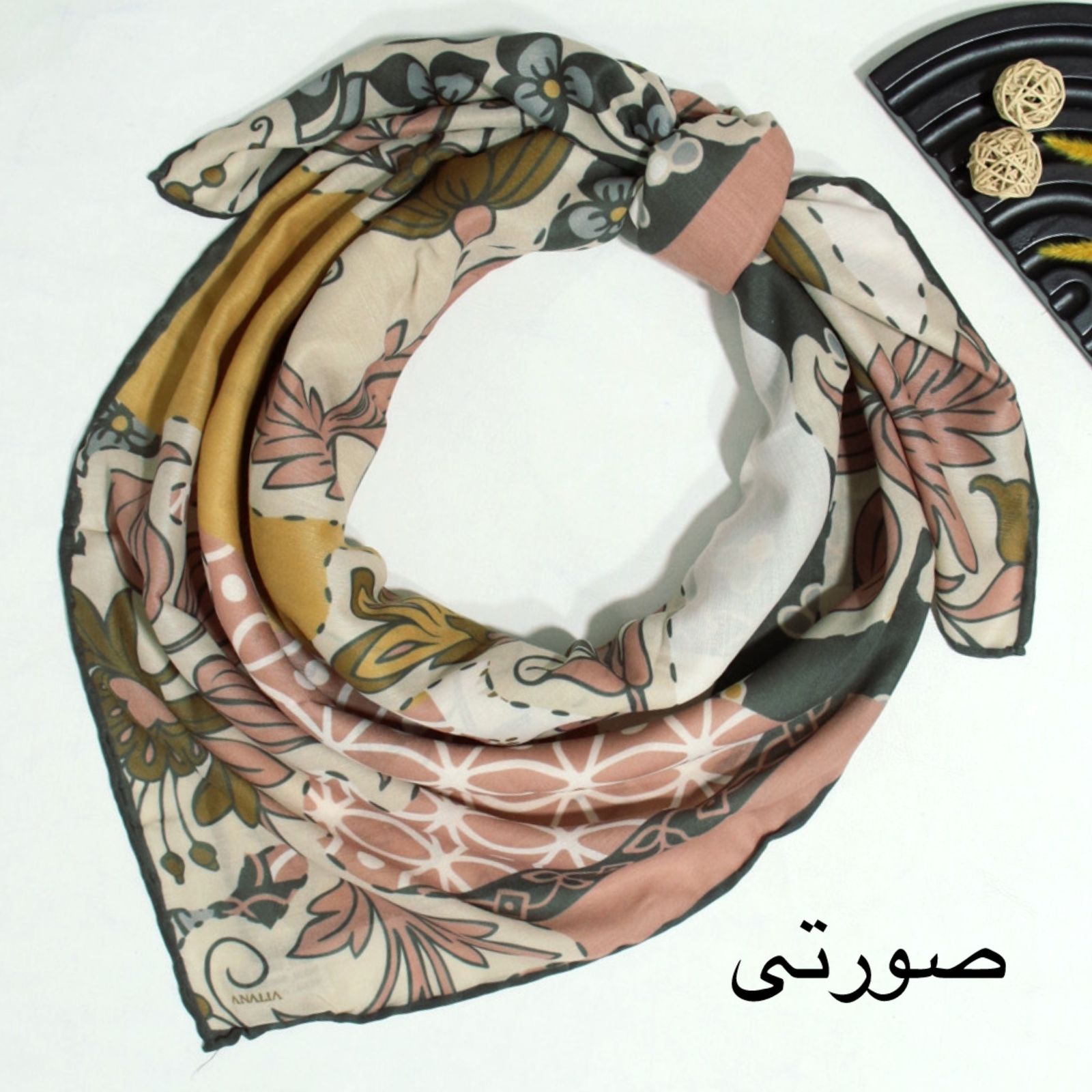 روسری زنانه آنالیا مدل نخی دور دوخت ترمه کد 9771 -  - 25