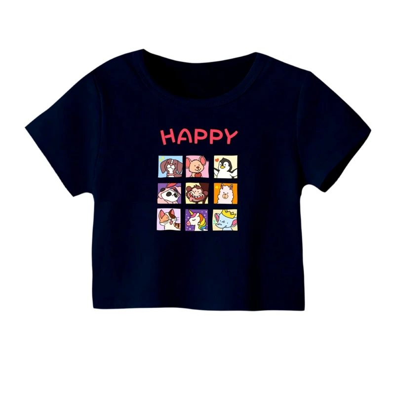 کراپ‌ تی‌شرت آستین کوتاه زنانه مدل حیوانات شاد