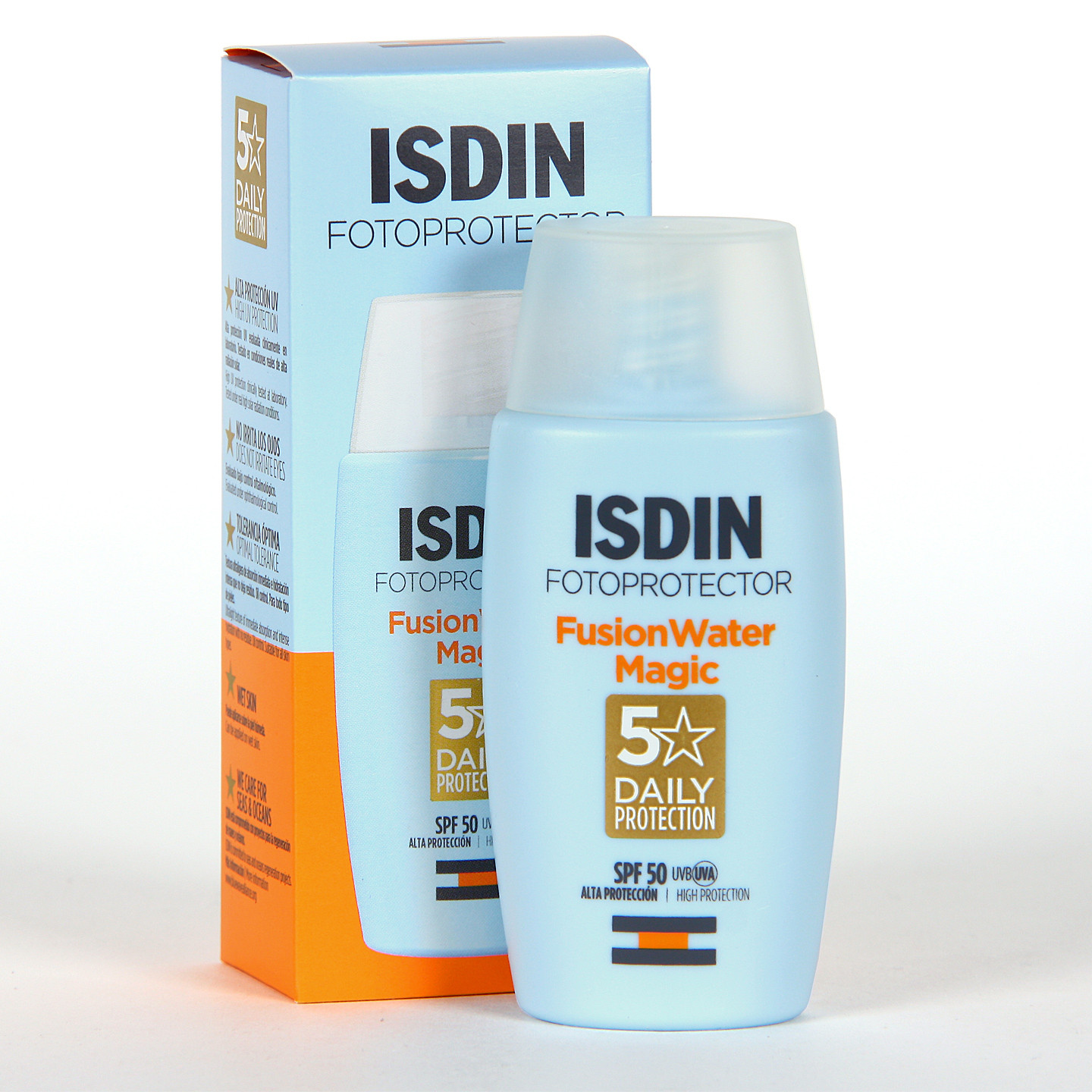 فلوئید ضد آفتاب بدون رنگ ایزدین SPF 50 مدل Fusion Water Magic ‌مناسب انواع پوست حجم 50 میلی‌لیتر