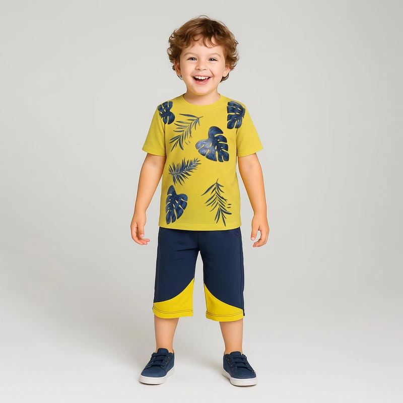 ست تی شرت و شلوارک پسرانه مدل برگستان