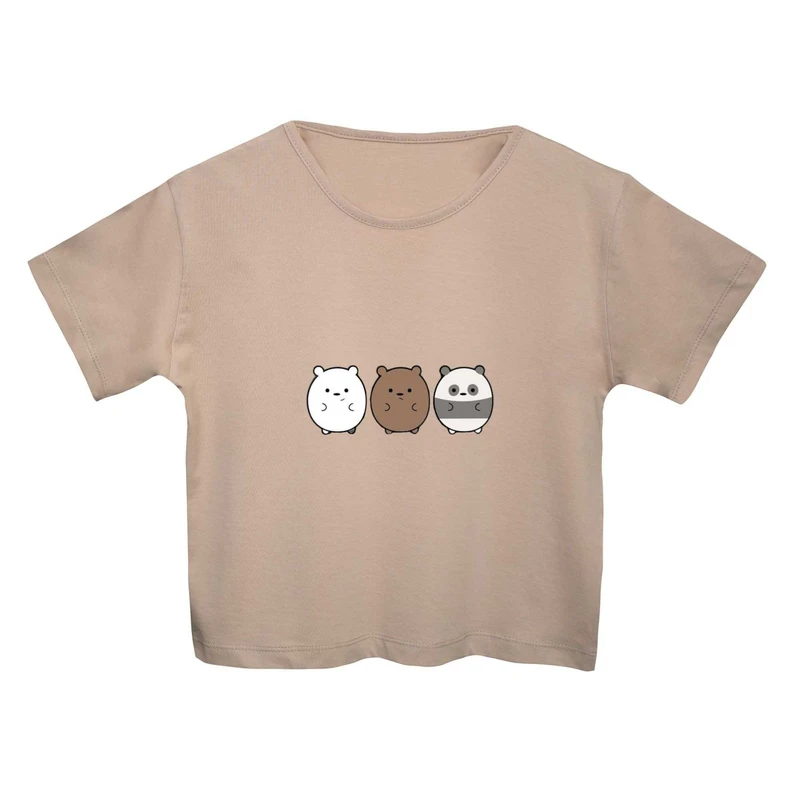 کراپ‌ تی‌شرت آستین کوتاه زنانه مدل خرس های کله پوک