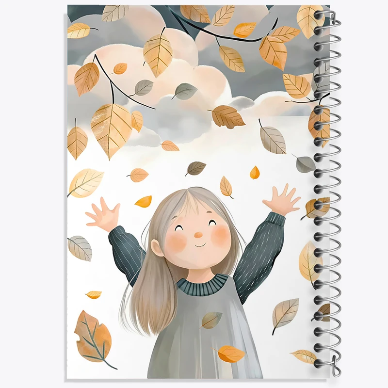 دفتر ژورنال نویسی 50 برگ خندالو مدل نقطه ای طرح دختر و پاییز کد F7310