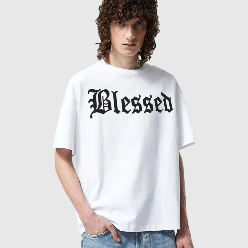 تی شرت آستین کوتاه مردانه مدل blessed یونانی استایل خیابانی mo436