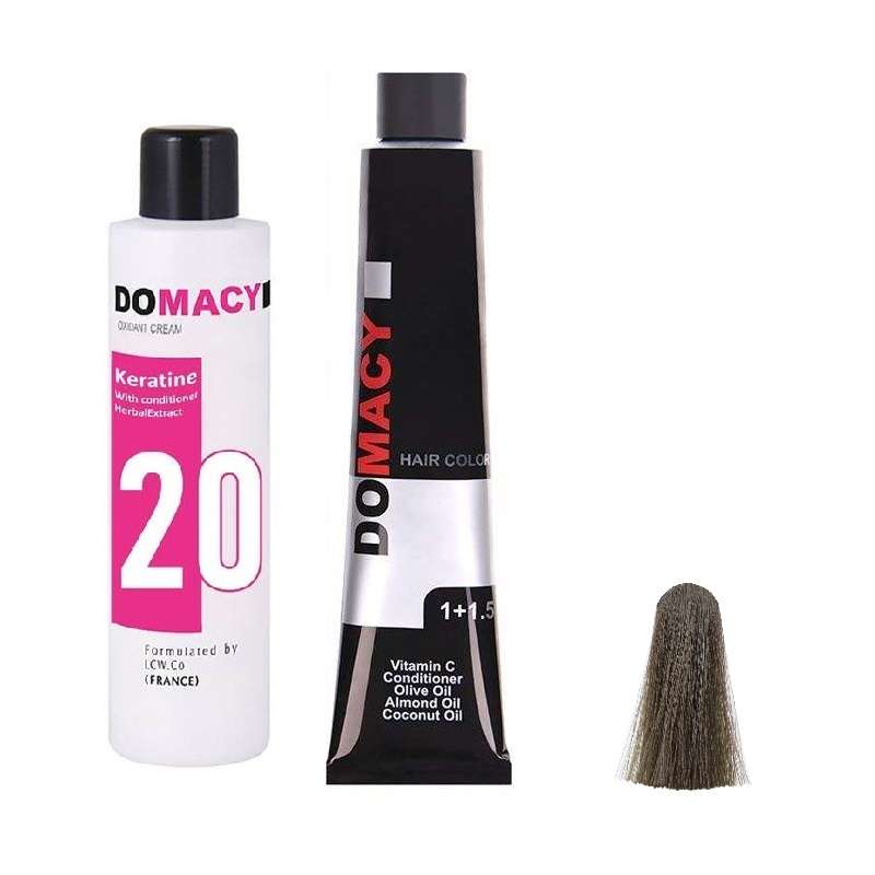 رنگ مو دوماسی شماره 5.1 حجم 120 میلی لیتر رنگ قهوه ای دودی روشن به همراه اکسیدان کد 01 شش درصدی حجم 180 میلی لیتر