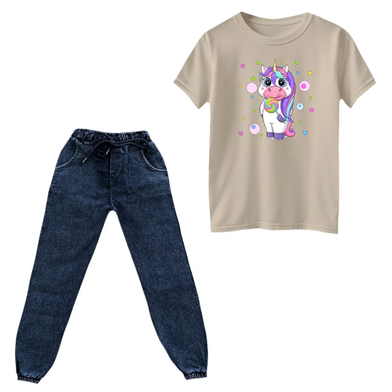 ست تی‌شرت و شلوار دخترانه مدل یونیکورن کد ۴۵