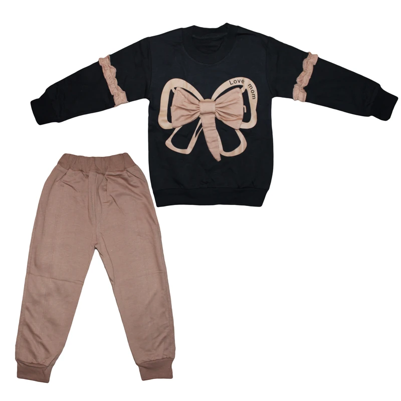 ست سویشرت و شلوار دخترانه مدل دورس طرح پاپیون کد 1002