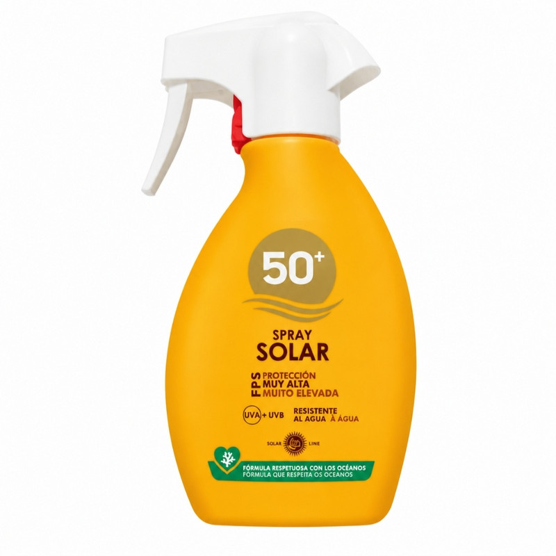 اسپری ضد آفتاب بی رنگ صورت و بدن مرکادونا SPF 50 مدل Spray Solar محافظ در برابر UVA و UVB مناسب برای انواع پوست حجم 250 میلی لیتر