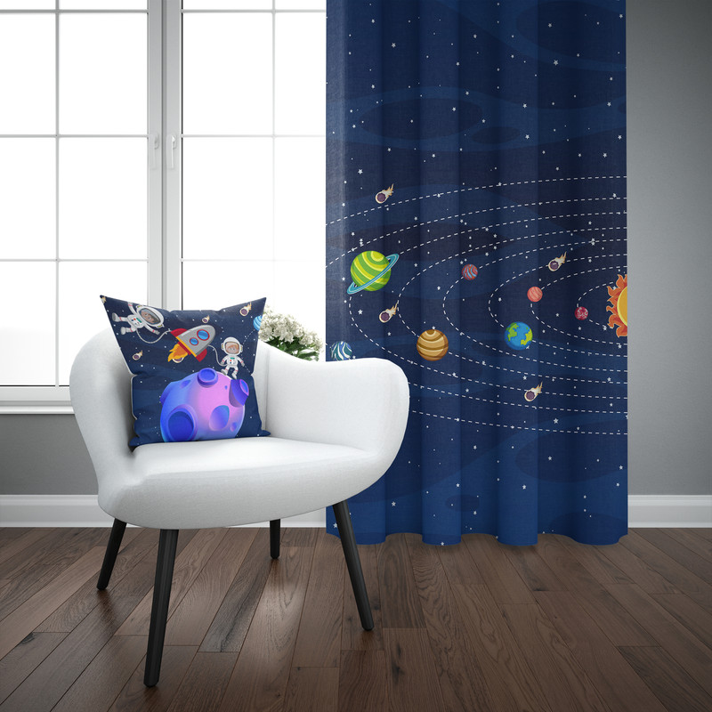پرده مدل اتاق کودک طرح پسرانه فضانورد سایز 140x280 سانتی متر