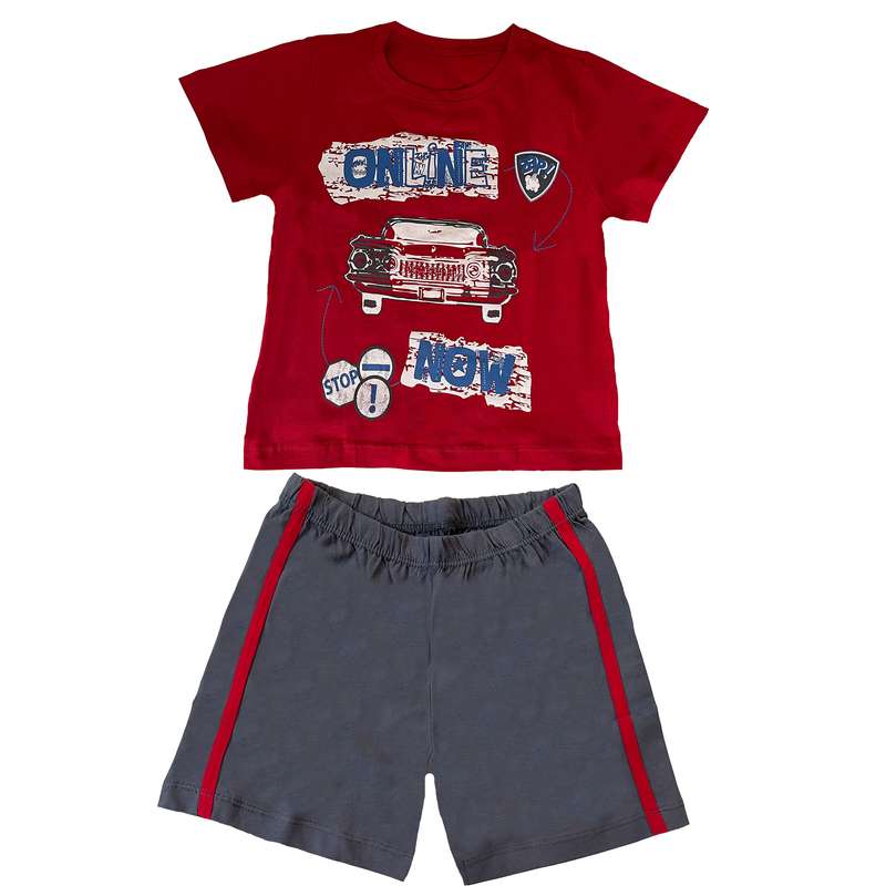 ست تی شرت و شلوارک پسرانه اوزکان مدل 30493 ماشین