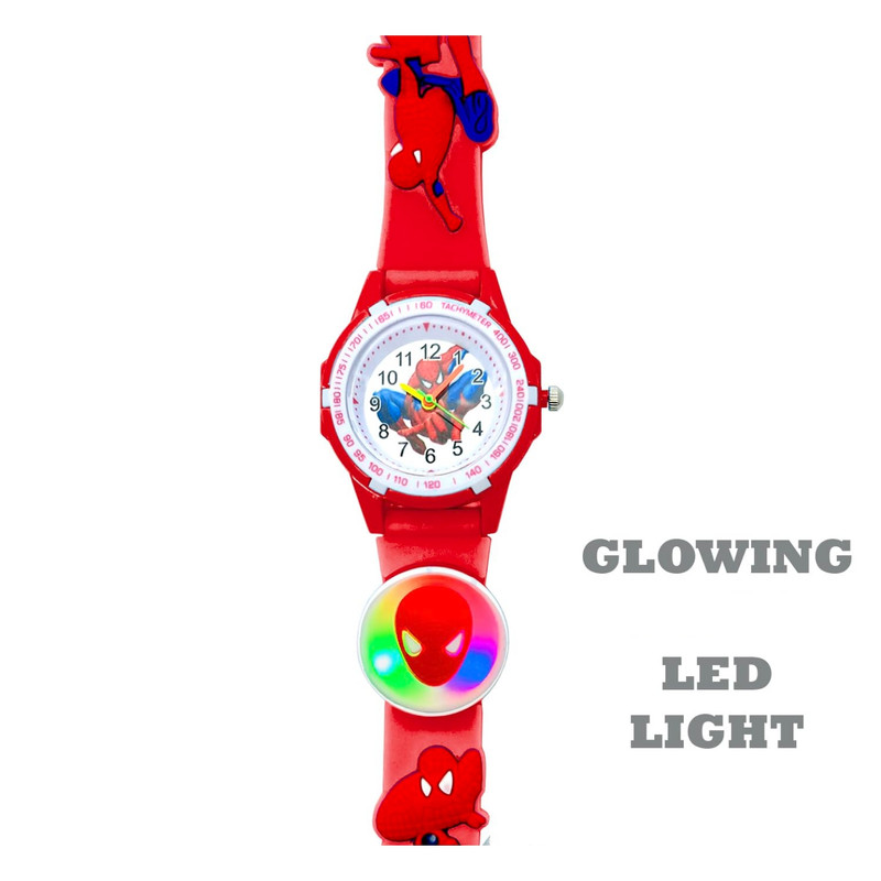 ساعت  مچی عقربه ای پسرانه مدل چراغدار بند سیلیکونی ضد حساسیت طرح مرد عنکبوتی کد 1
