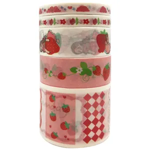 چسب نواری مدل واشی طرح دختر توت فرنگی عرض 3 سانتی متر بسته 5 عددی