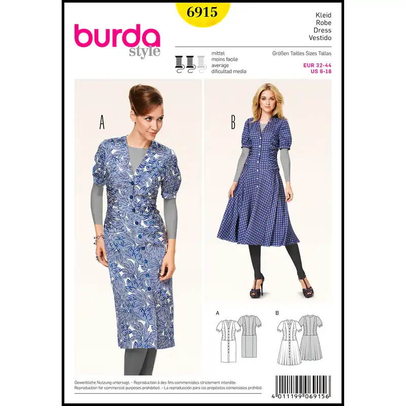 الگو خیاطی پیراهن زنانه بوردا استایل کد 6915 سایز 32 تا 44 متد مولر