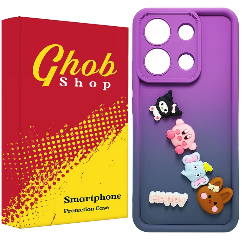 کاور قاب شاپ مدل سولید عروسکی طرح Happy مناسب برای گوشی موبایل شیائومی Redmi Note 13 4G 