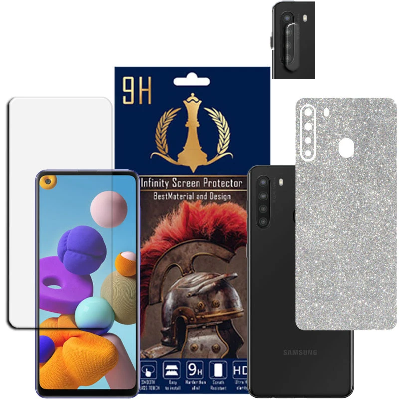  برچسب پوششی اینفینیتی مدل PRO MAX مناسب برای گوشی موبایل سامسونگ GALAXY A21 به همراه محافظ صفحه نمایش و محافظ لنز دوربین