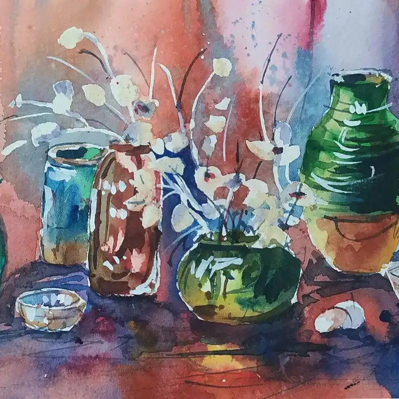 نقاشی آبرنگ طرح طبیعت بی جان کد 71