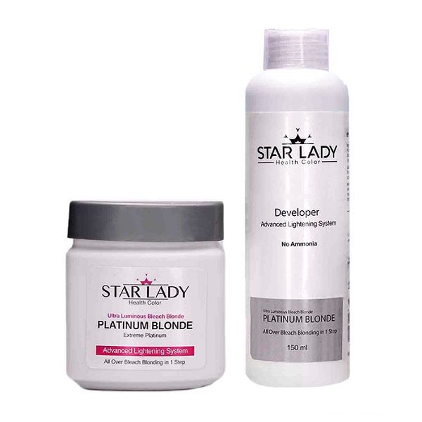 کرم دکلره استارلیدی مدل پلاتینیوم بلوندر حجم 120 میلی‌ لیتر رنگ سفید به همراه فعال کننده استارلیدی مدل 01 حجم 150 میلی لیتر