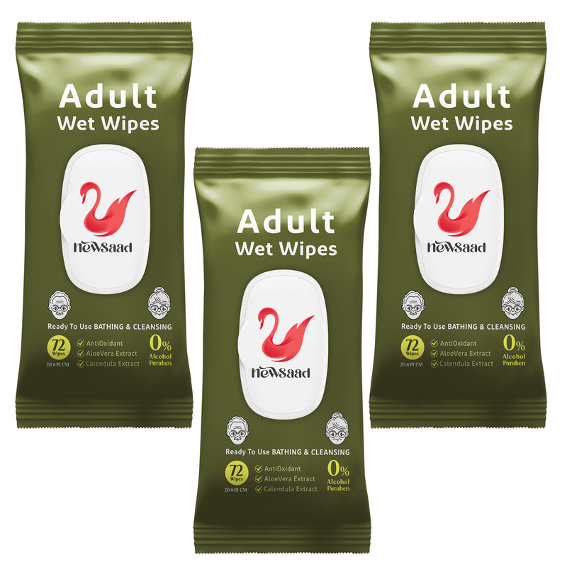 دستمال مرطوب بزرگسالان نیوساد مدل Adult3 سه بسته 72 عددی