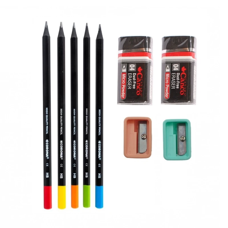 پاک کن کنکو مدل مهر 5 به همراه مداد مشکی و تراش مجموعه 9 عددی 