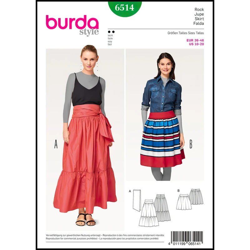 الگو خیاطی دامن زنانه بوردا استایل کد 6514 سایز 36 تا 46 متد مولر