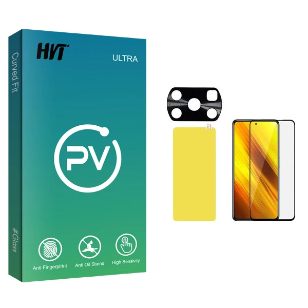 محافظ صفحه نمایش اچ وی تی مدل PV glass مناسب برای گوشی موبایل شیائومی Poco X3 به همراه برچسب پوششی و محافظ لنز دوربین