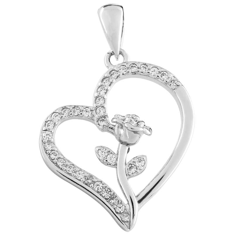 آویز گردنبند نقره زنانه مدل قلب و گل کد SLP-46