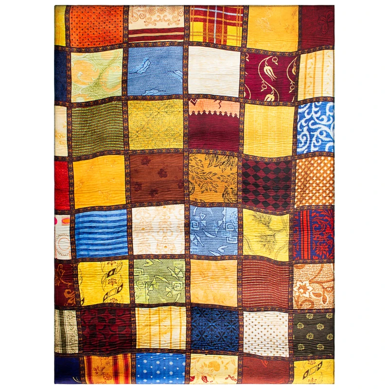 فرش ماشینی جانگل مدل Patchwork کد 3D-R84