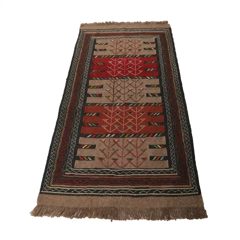 گلیم دستبافت یک و نیم متری مدل سفره کردی کد 4010966