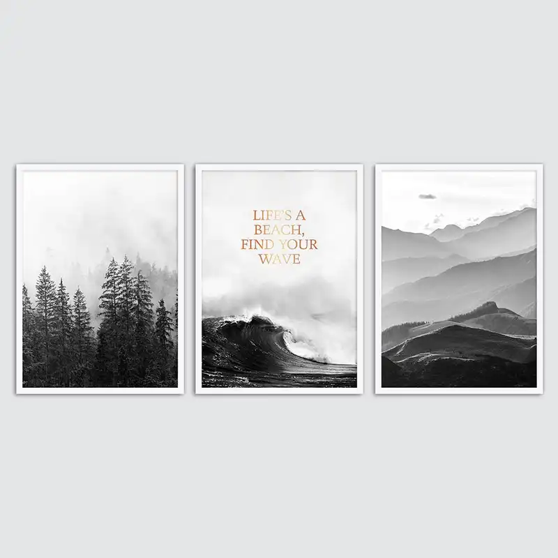 تابلو سالی وود طرح طبیعت سیاه و سفید کد T110824 مجموعه 3 عددی