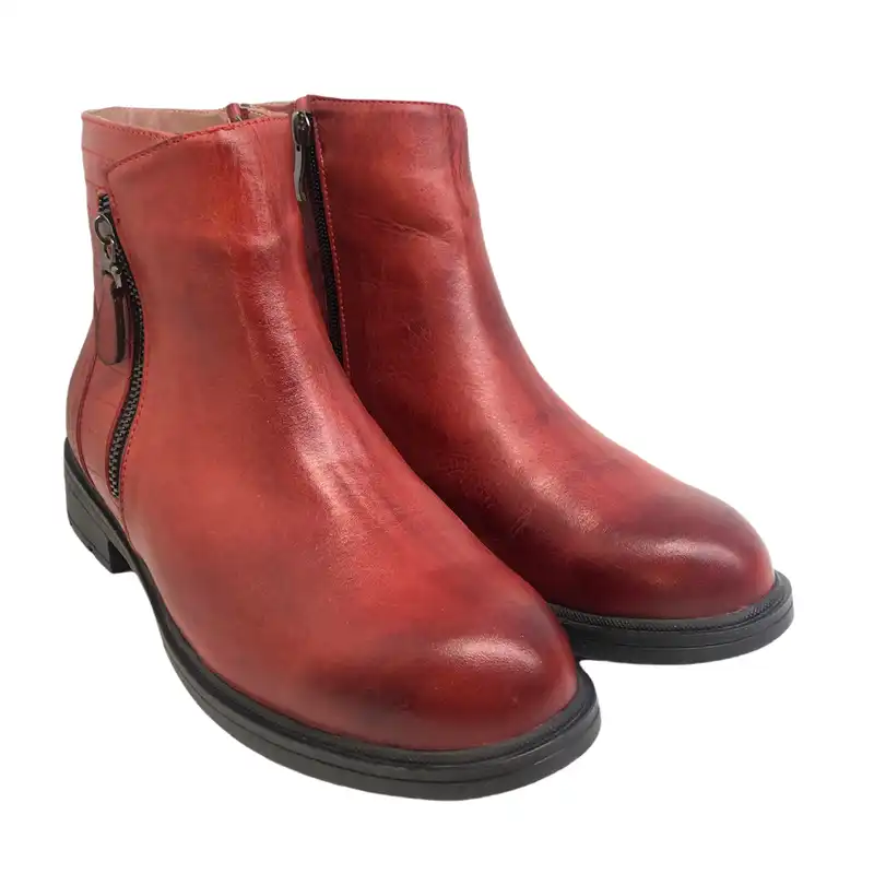 نیم بوت زنانه سرزمین چرم مدل 5229 رنگ زرشکی