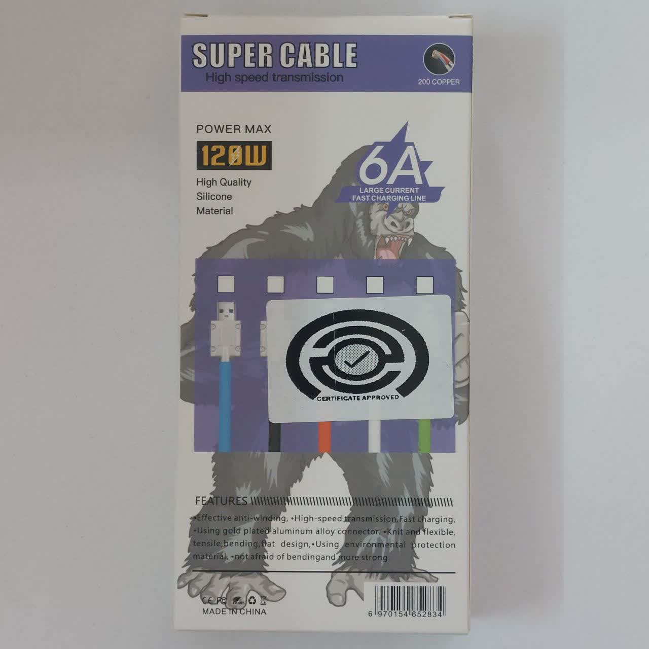 کابل تبدیل MicroUSB به USB سوپر فست مدل 120W طول1.20متر