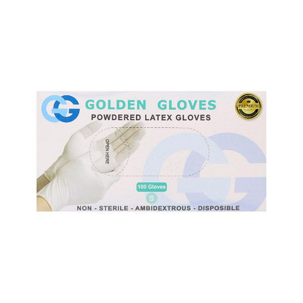 دستکش لاتکس گلدن گلاو مدل 01S سایز اسمال بسته 100 عددی