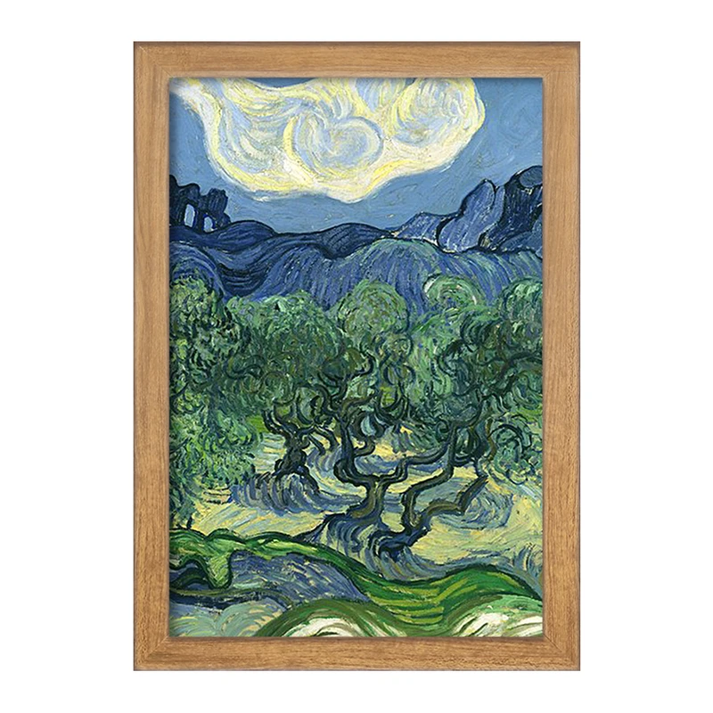 تابلو خندالو مدل نقاشی درختان زیتون اثر ونسان ونگوگ کد 25466