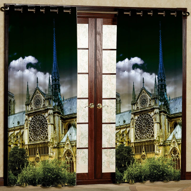  پرده بارمان دکور طرح قلعه مدل هازان پانچی کد 1805 W سایز 140x280 سانتی متر