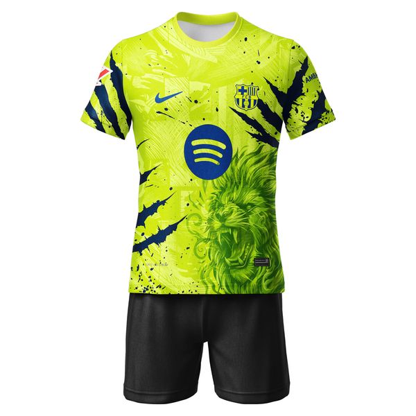 ست تیشرت و شلوارک ورزشی پسرانه مدل بارسلونا طرح یامال شیر کد 508